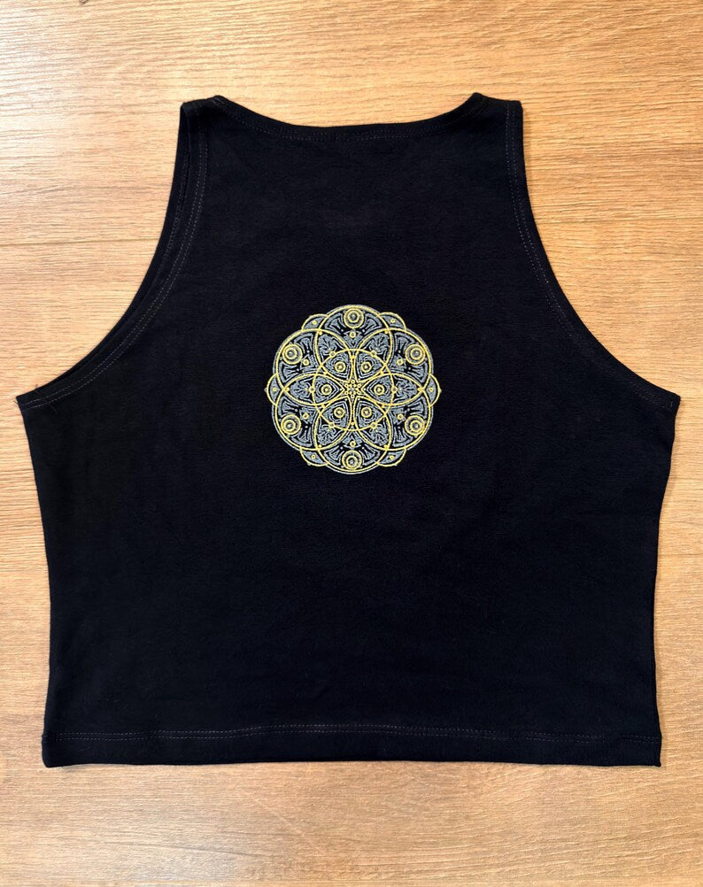 Glow in Dark Peyote Mandala Crop Top – Sacred Geometry Yoga Festival Shirt