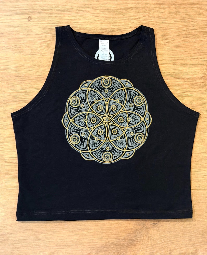 Glow in Dark Peyote Mandala Crop Top – Sacred Geometry Yoga Festival Shirt
